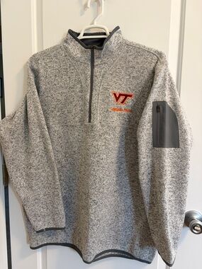 VT Antigua Gray Quarter-Zip Sweater/Shirt with Orange VT Logo, size 2X